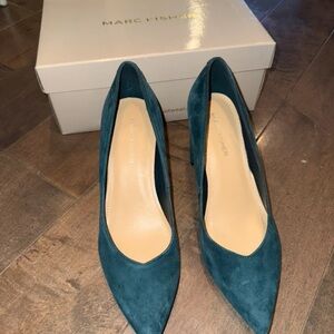 Marc Fisher Teal Suede Pointed-Toe Pumps